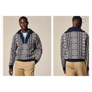 J.crew sweater Fair Isle lambswool half-zip sweater NWT NEW deep navy beachwood